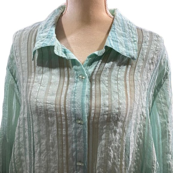 Ruby Rd Mint Green Button Front Top - Picture 2 of 8